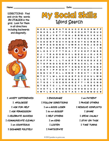 Social Skills Word Search Puzzle